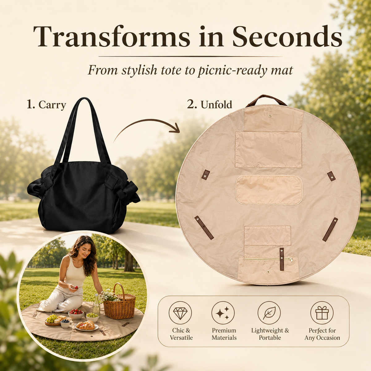 Women's Durable Canvas Tote Reusable Bag - 2-in-1 Collapsible