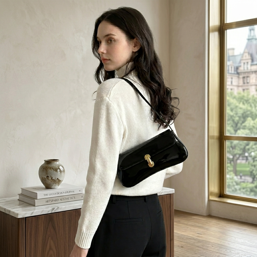 Elegant Ladies' Vintage Handbag with Gold-Tone Turn-Lock Closure