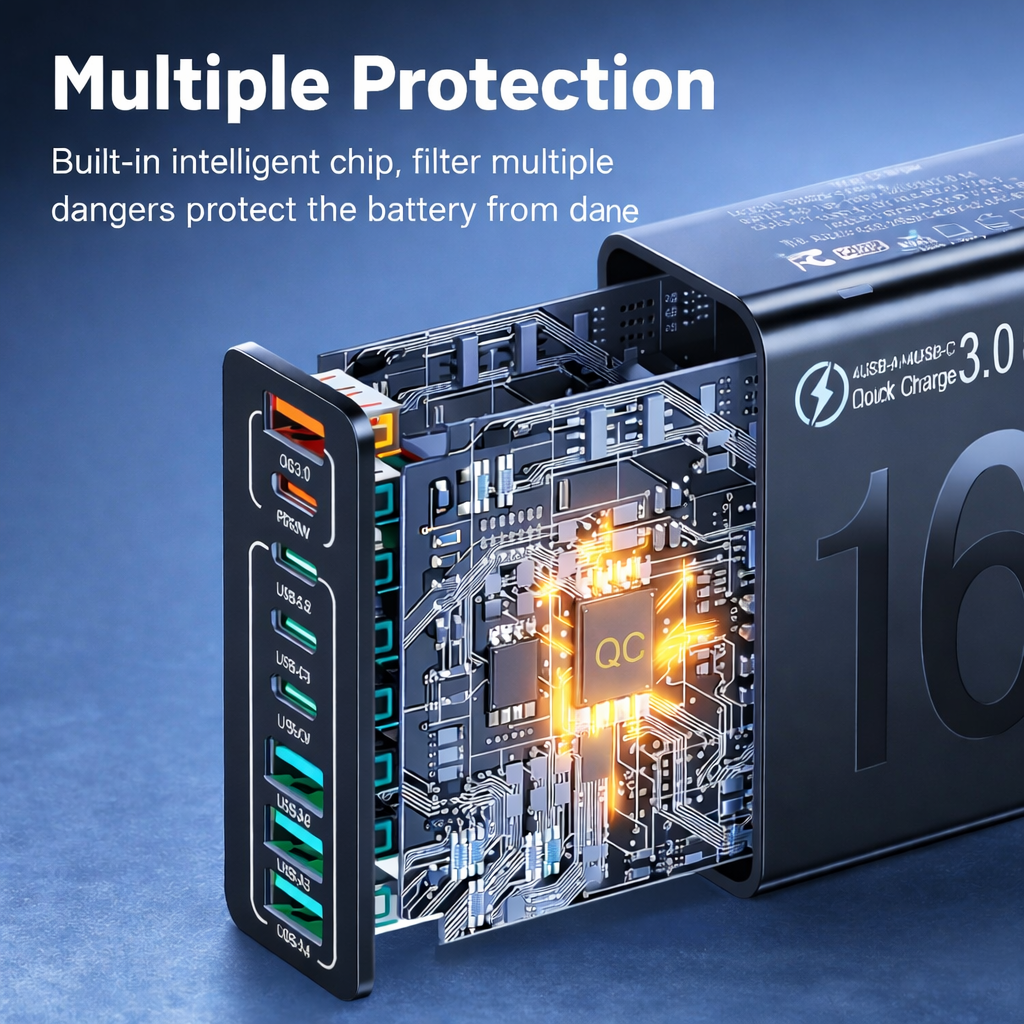 8-Port Fast Charging USB Hub (4 USB-C + 4 USB-A) – Smart, Portable Charger for Phones, Tablets, and More