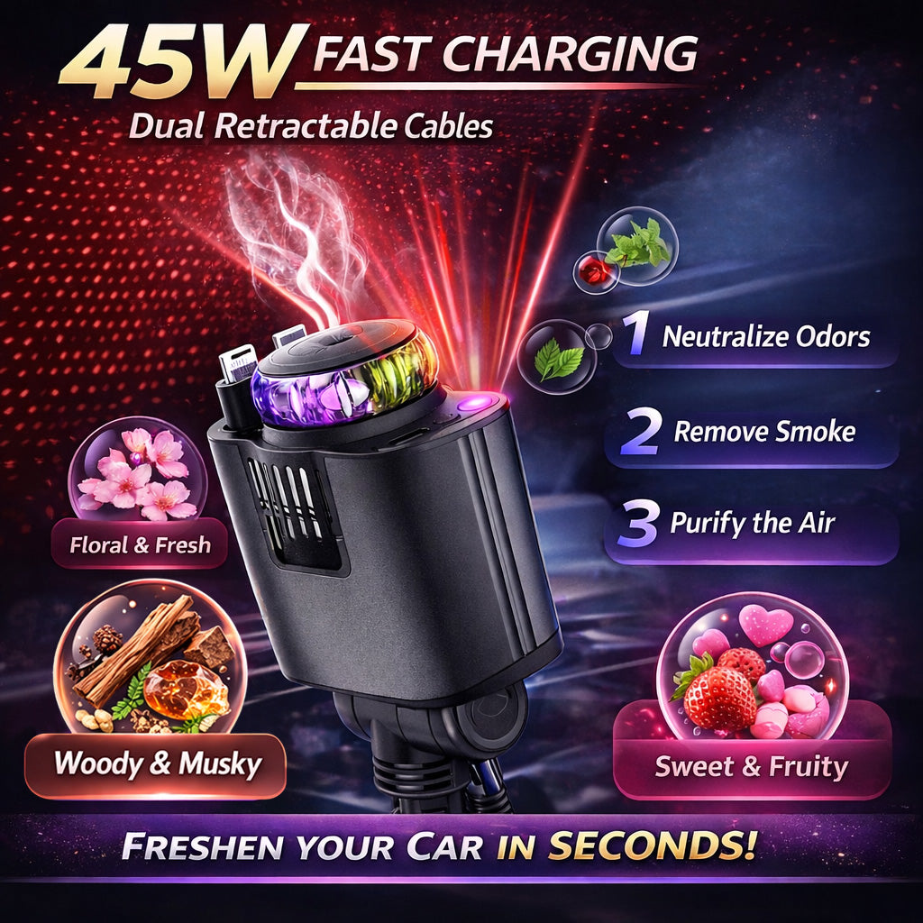 ⚡ 120W 4-in-1 Retractable Car Charger with Anti-Tangle Cables