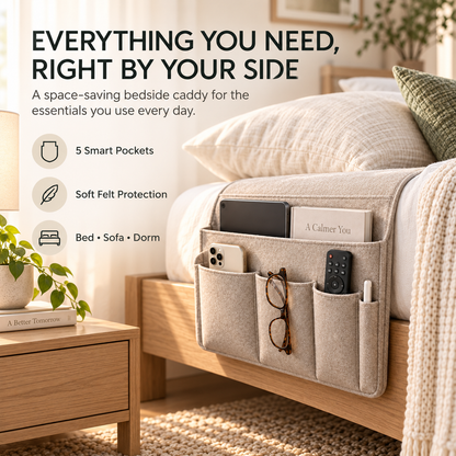 5 Pockets Felt Bedside Storage Organizer, Hanging Storage Organizer🛏️