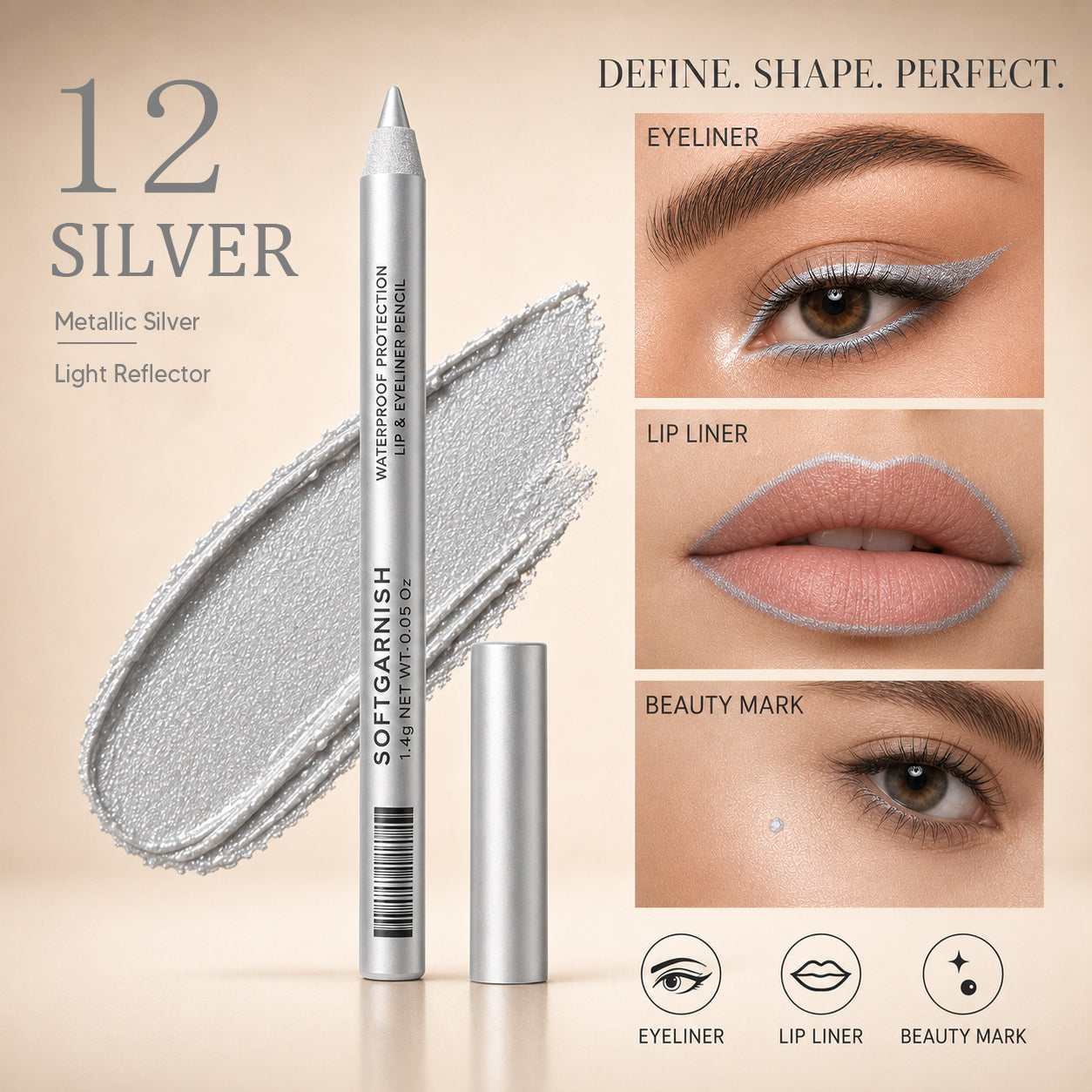 12-SHADE COLORED GEL EYELINER + METALLIC & SHIMMER FINISHES