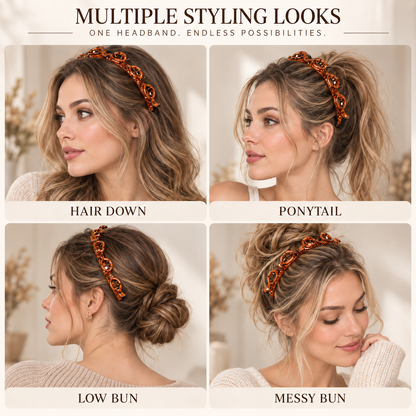 2Pcs Women Headband with Clips Double Layer Design Anti-slip Hairband Bang Braided Hair