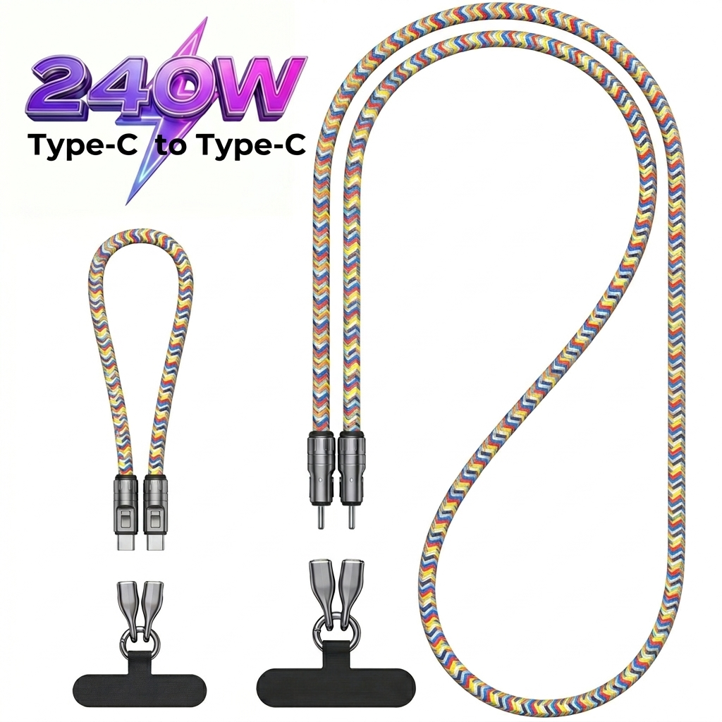 240W USB-C Lanyard Charging Cable, 2-in-1 Phone Strap & Fast Charger