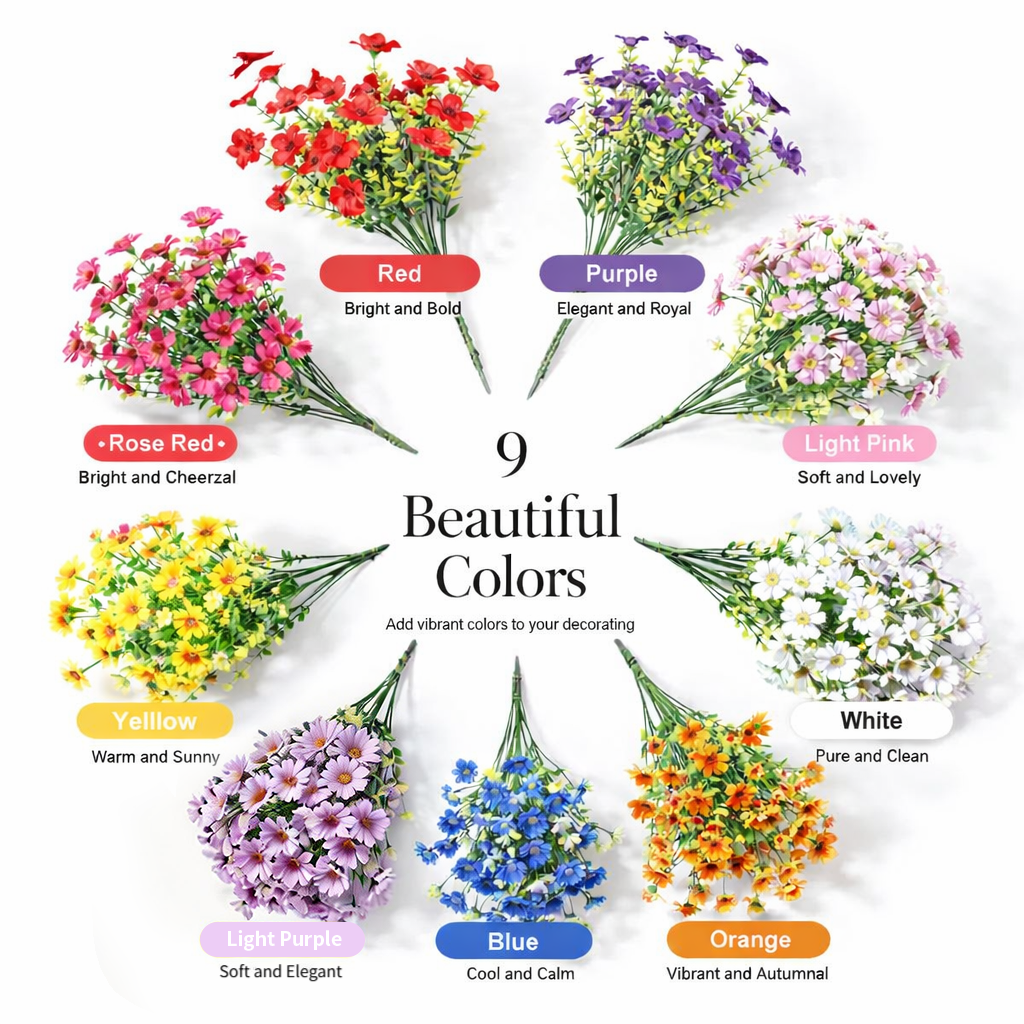 9-Color Artificial Flower (6pcs/12pcs/24pcs/set), UV Resistant Colorful Fake Flower