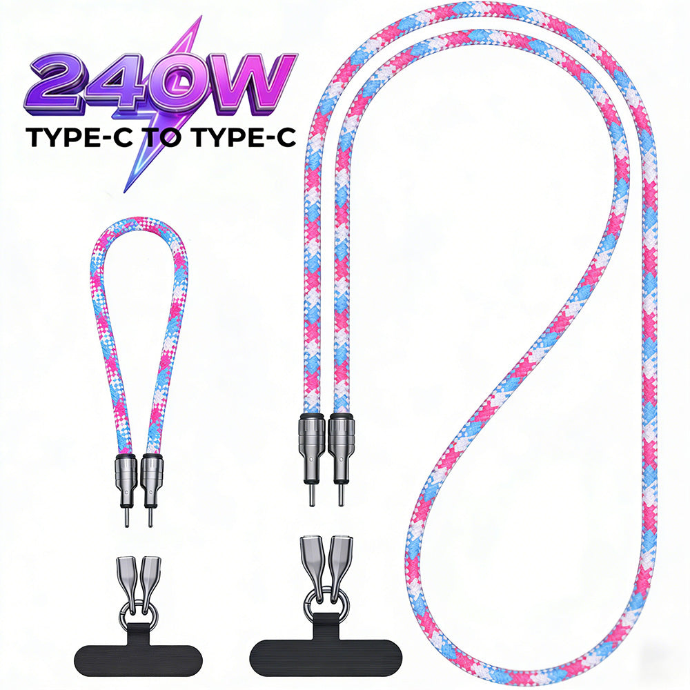 240W USB-C Lanyard Charging Cable, 2-in-1 Phone Strap & Fast Charger