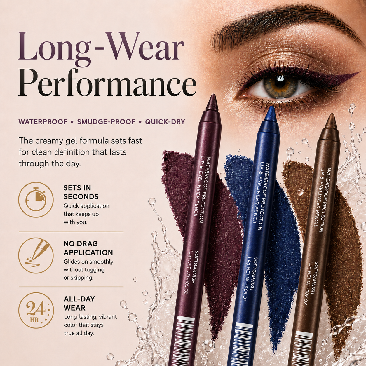 12-SHADE COLORED GEL EYELINER + METALLIC & SHIMMER FINISHES