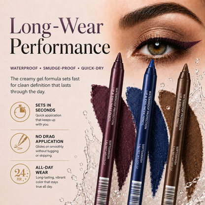 12-SHADE COLORED GEL EYELINER + METALLIC & SHIMMER FINISHES