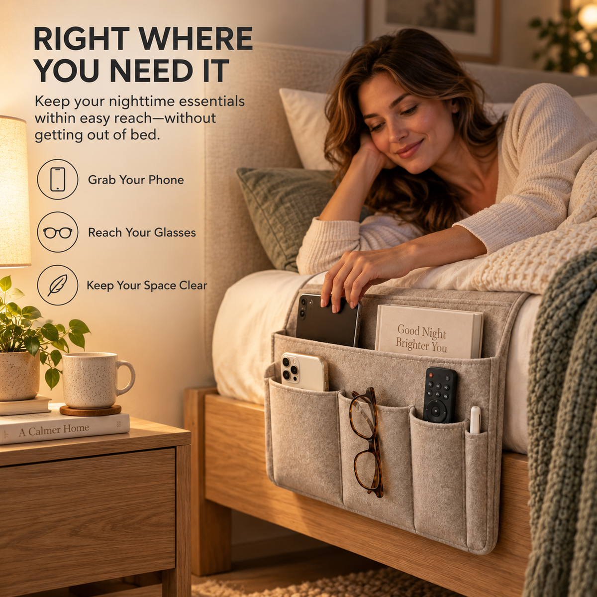 5 Pockets Felt Bedside Storage Organizer, Hanging Storage Organizer🛏️