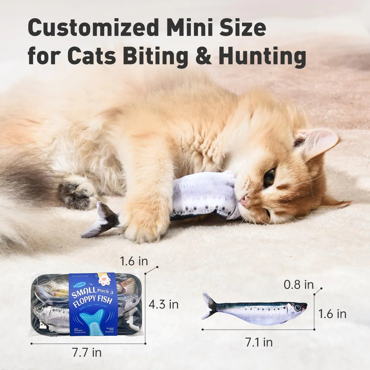 Petgravity Bitesized Realistic Flopping Fish Cat Toy 3 Pack