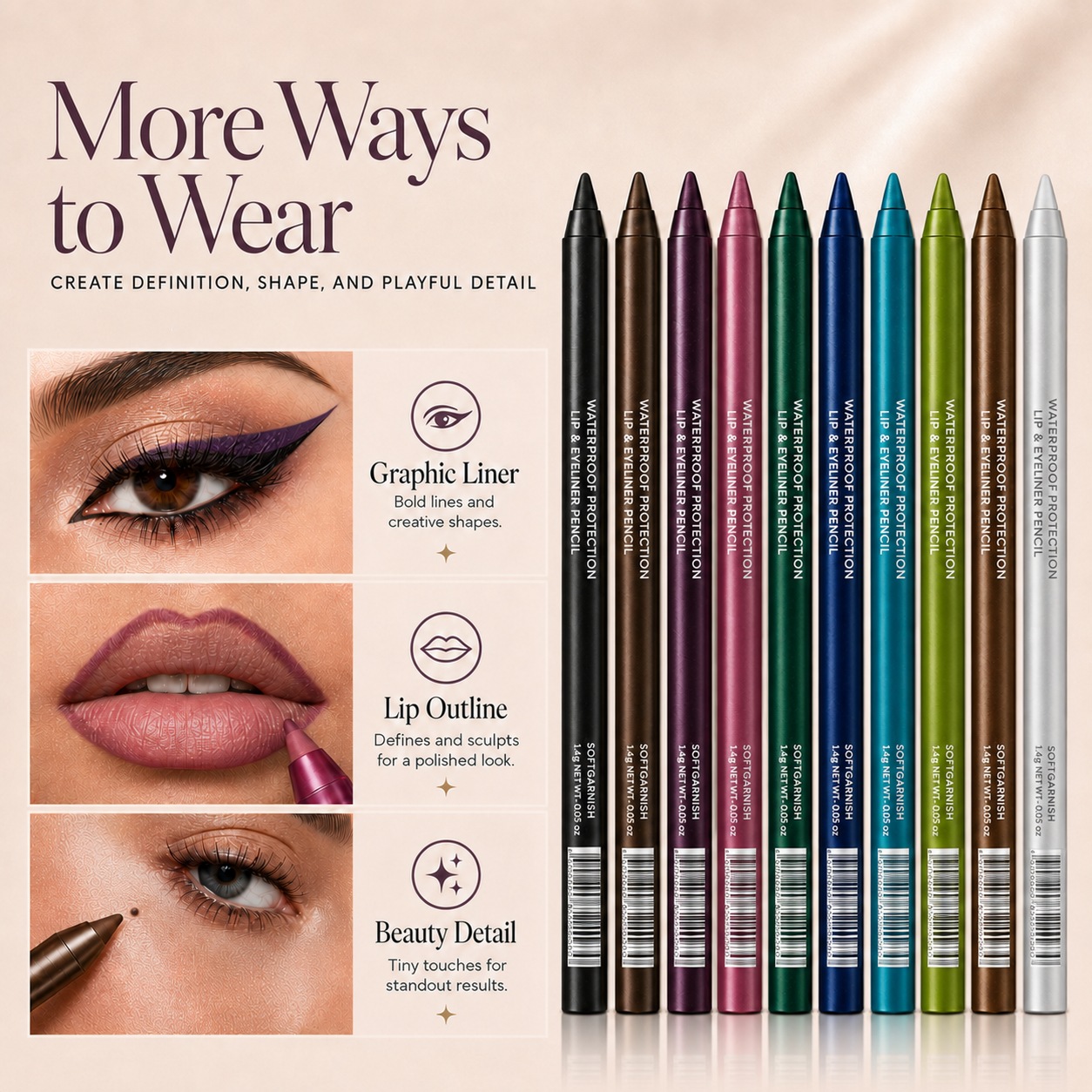 12-SHADE COLORED GEL EYELINER + METALLIC & SHIMMER FINISHES