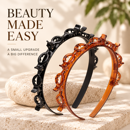 2Pcs Women Headband with Clips Double Layer Design Anti-slip Hairband Bang Braided Hair