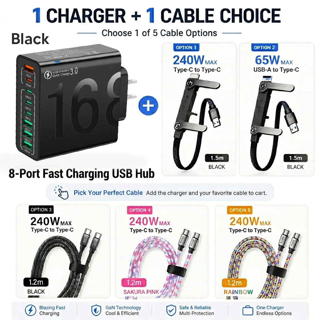 240W USB-C Lanyard Charging Cable, 2-in-1 Phone Strap & Fast Charger-1