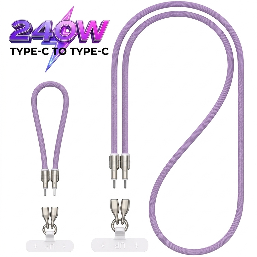 240W USB-C Lanyard Charging Cable, 2-in-1 Phone Strap & Fast Charger
