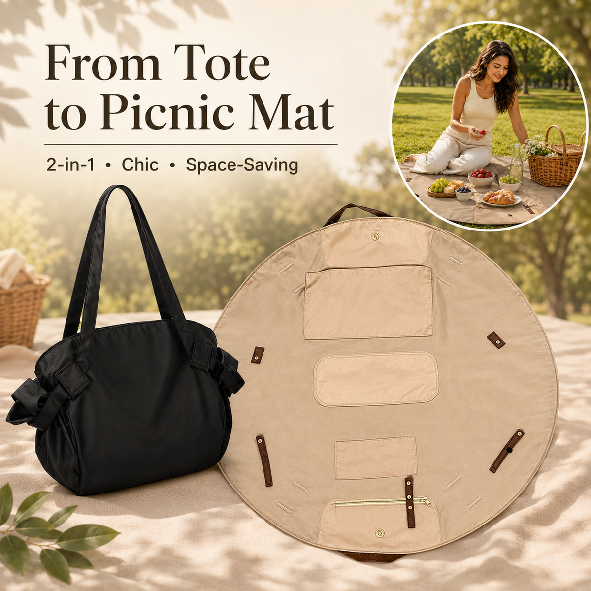 Women's Durable Canvas Tote Reusable Bag - 2-in-1 Collapsible