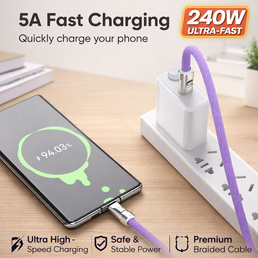 240W USB-C Lanyard Charging Cable, 2-in-1 Phone Strap & Fast Charger