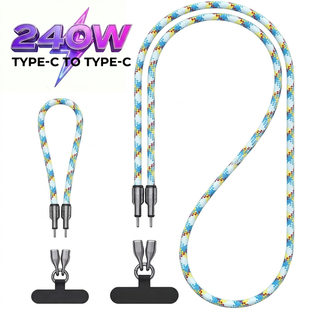 240W USB-C Lanyard Charging Cable, 2-in-1 Phone Strap & Fast Charger