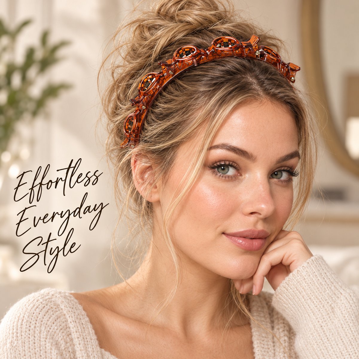 2Pcs Women Headband with Clips Double Layer Design Anti-slip Hairband Bang Braided Hair