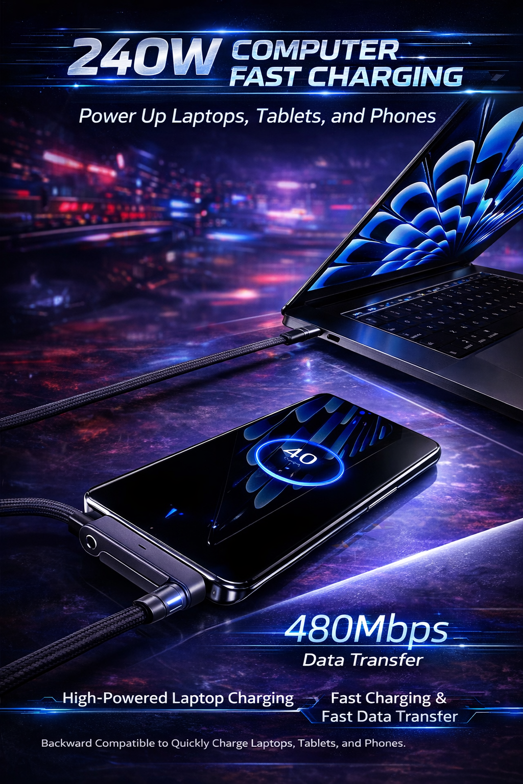 2-in-1 Invisible Holder Charger Cable⚡240w super fast charging Fast Charging Cord