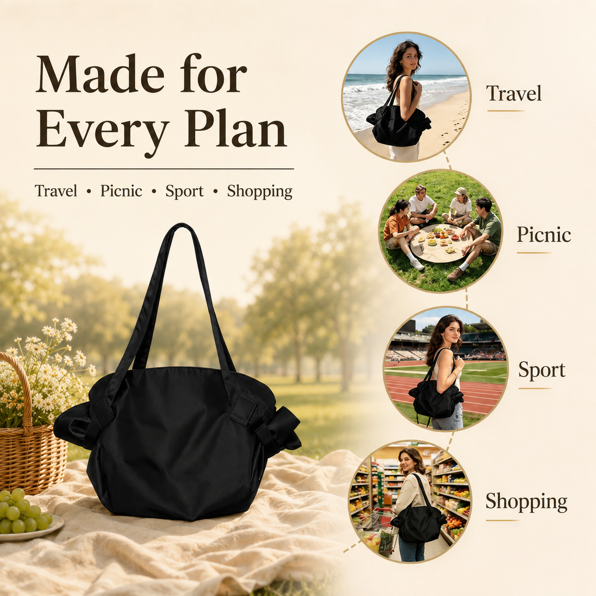 Women's Durable Canvas Tote Reusable Bag - 2-in-1 Collapsible