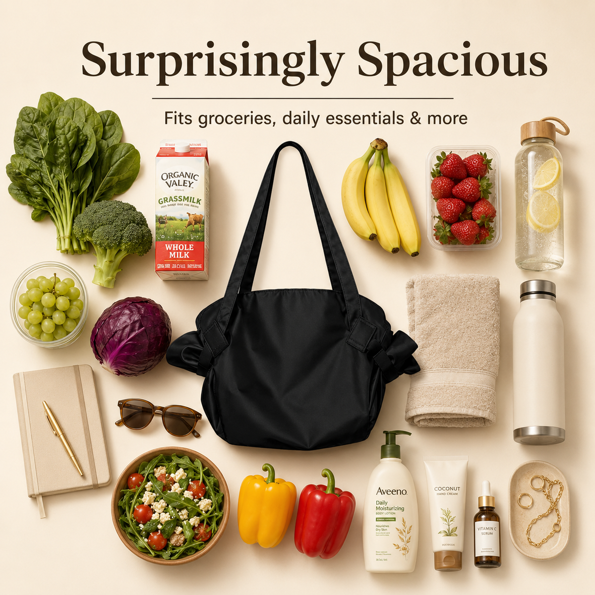 Women's Durable Canvas Tote Reusable Bag - 2-in-1 Collapsible
