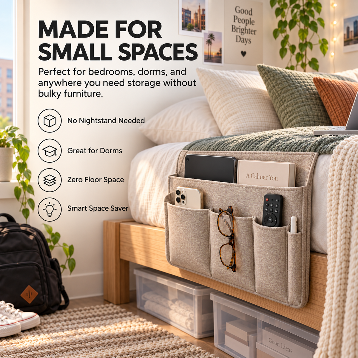5 Pockets Felt Bedside Storage Organizer, Hanging Storage Organizer🛏️