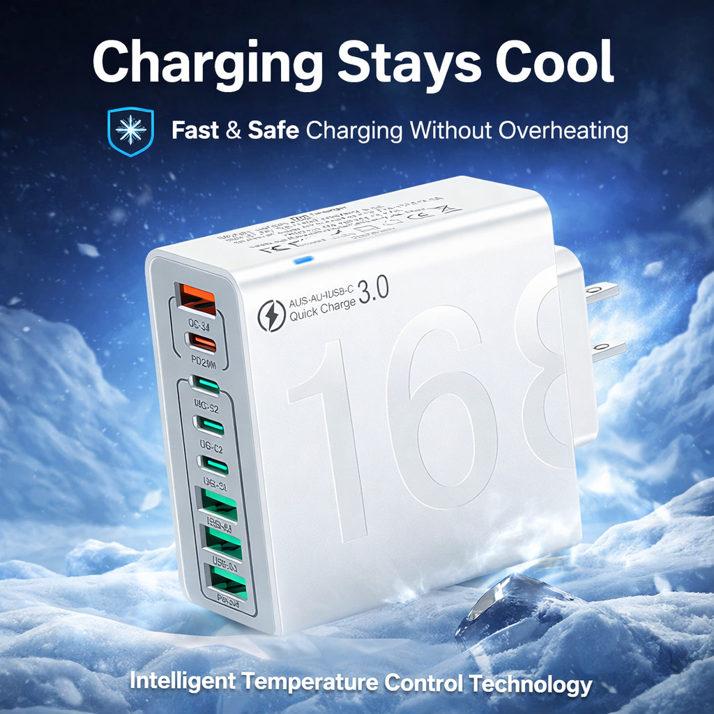 8-Port Fast Charging USB Hub (4 USB-C + 4 USB-A) – Smart, Portable Charger for Phones, Tablets, and More