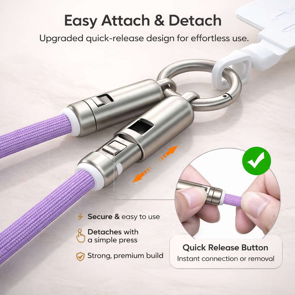 240W USB-C Lanyard Charging Cable, 2-in-1 Phone Strap & Fast Charger