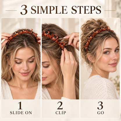 2Pcs Women Headband with Clips Double Layer Design Anti-slip Hairband Bang Braided Hair