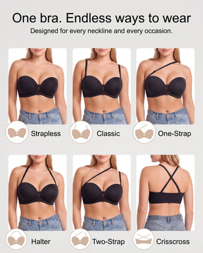 Front-Closure Wireless Padded Strapless Bra