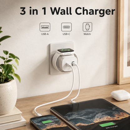 3-in-1 PD20W USB C Charger Block with Built-in Wireless Watch Charging
