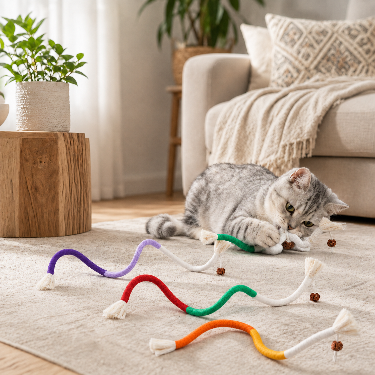 Jynvre Cat Chew Toys 3Pcs – Safe Organic Teeth Cleaning Ropes