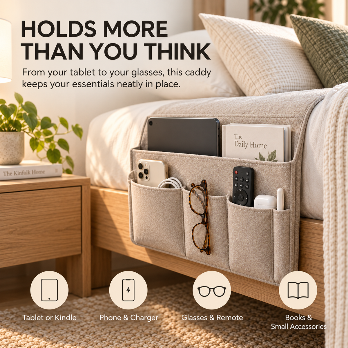 5 Pockets Felt Bedside Storage Organizer, Hanging Storage Organizer🛏️
