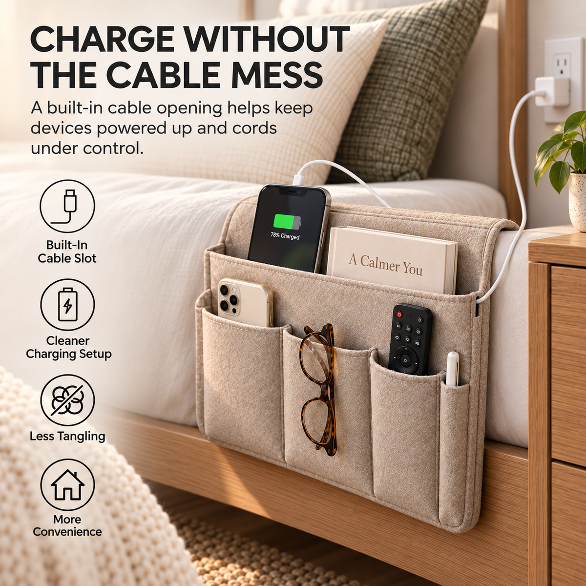 5 Pockets Felt Bedside Storage Organizer, Hanging Storage Organizer🛏️