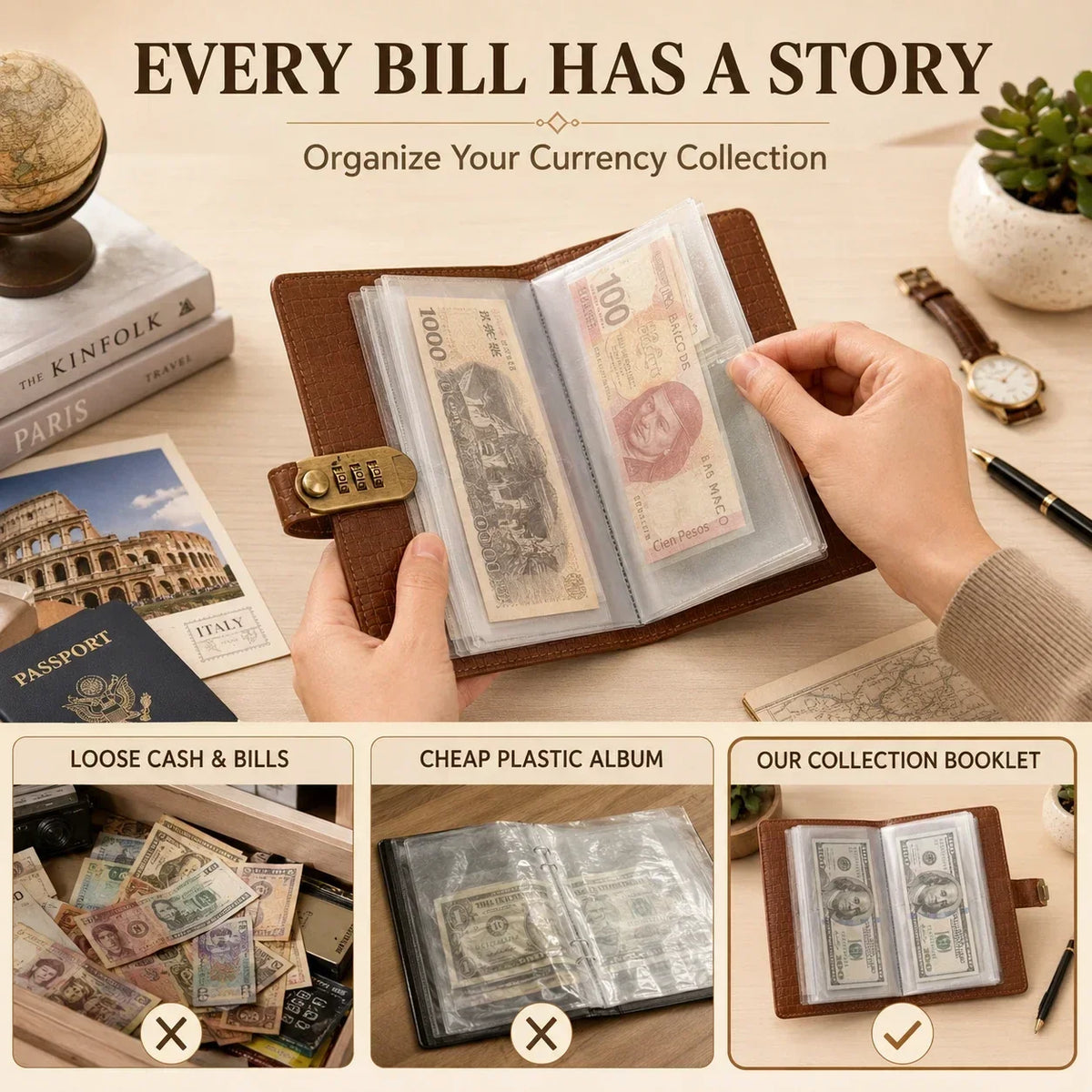 Locking Banknote Collection Booklet | Holds 100 Bills💵