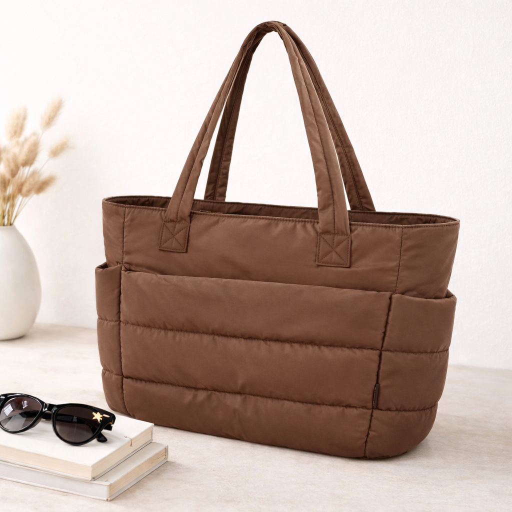 Large Capacity Quilted Tote Bag with Side Cup Holders