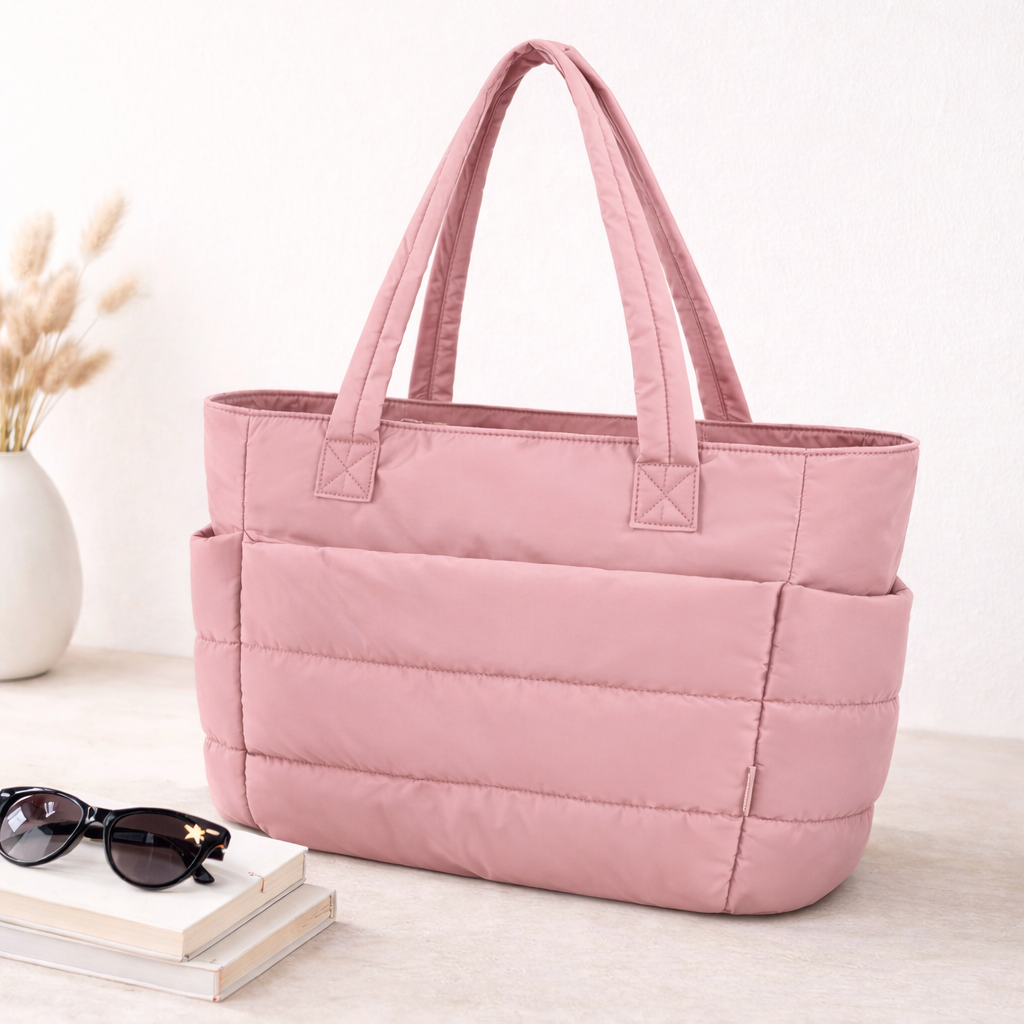 Large Capacity Quilted Tote Bag with Side Cup Holders