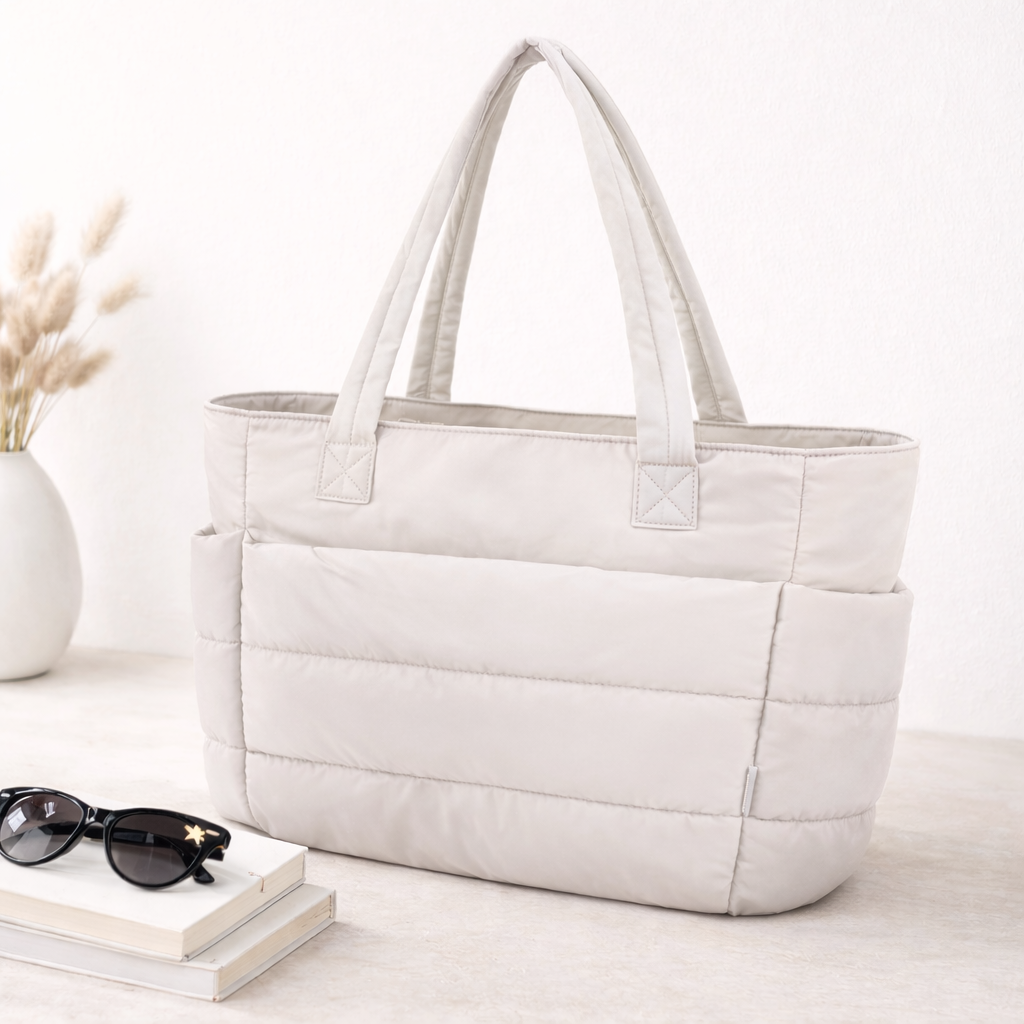 Large Capacity Quilted Tote Bag with Side Cup Holders