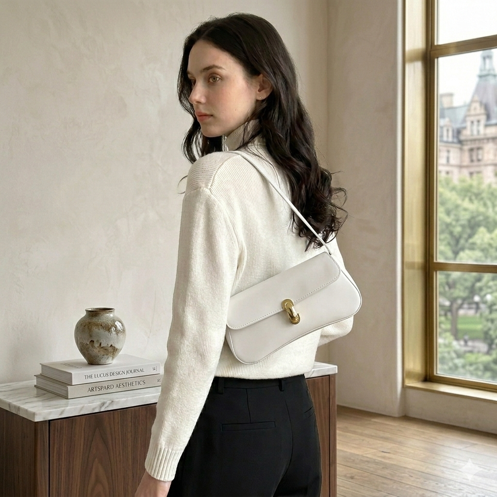 Elegant Ladies' Vintage Handbag with Gold-Tone Turn-Lock Closure