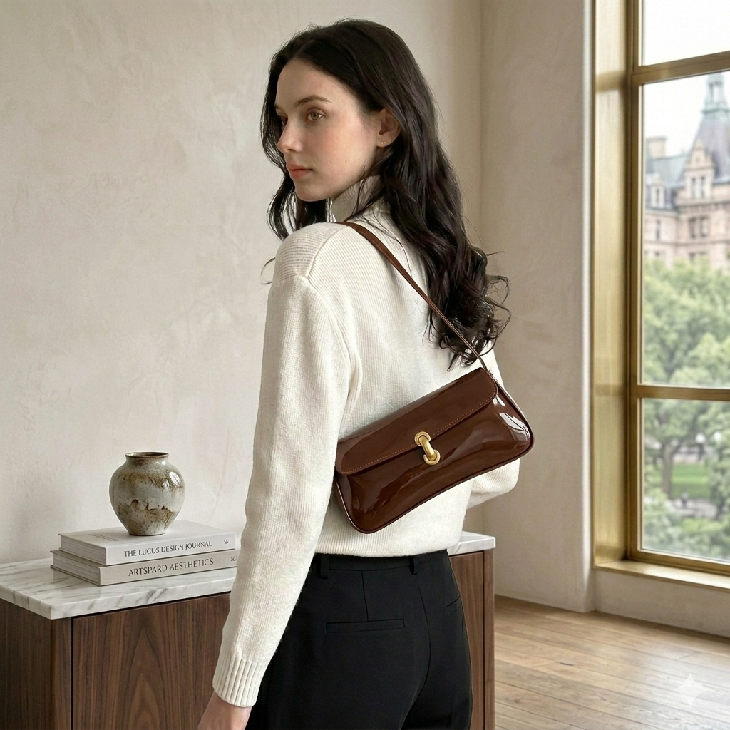 Elegant Ladies' Vintage Handbag with Gold-Tone Turn-Lock Closure