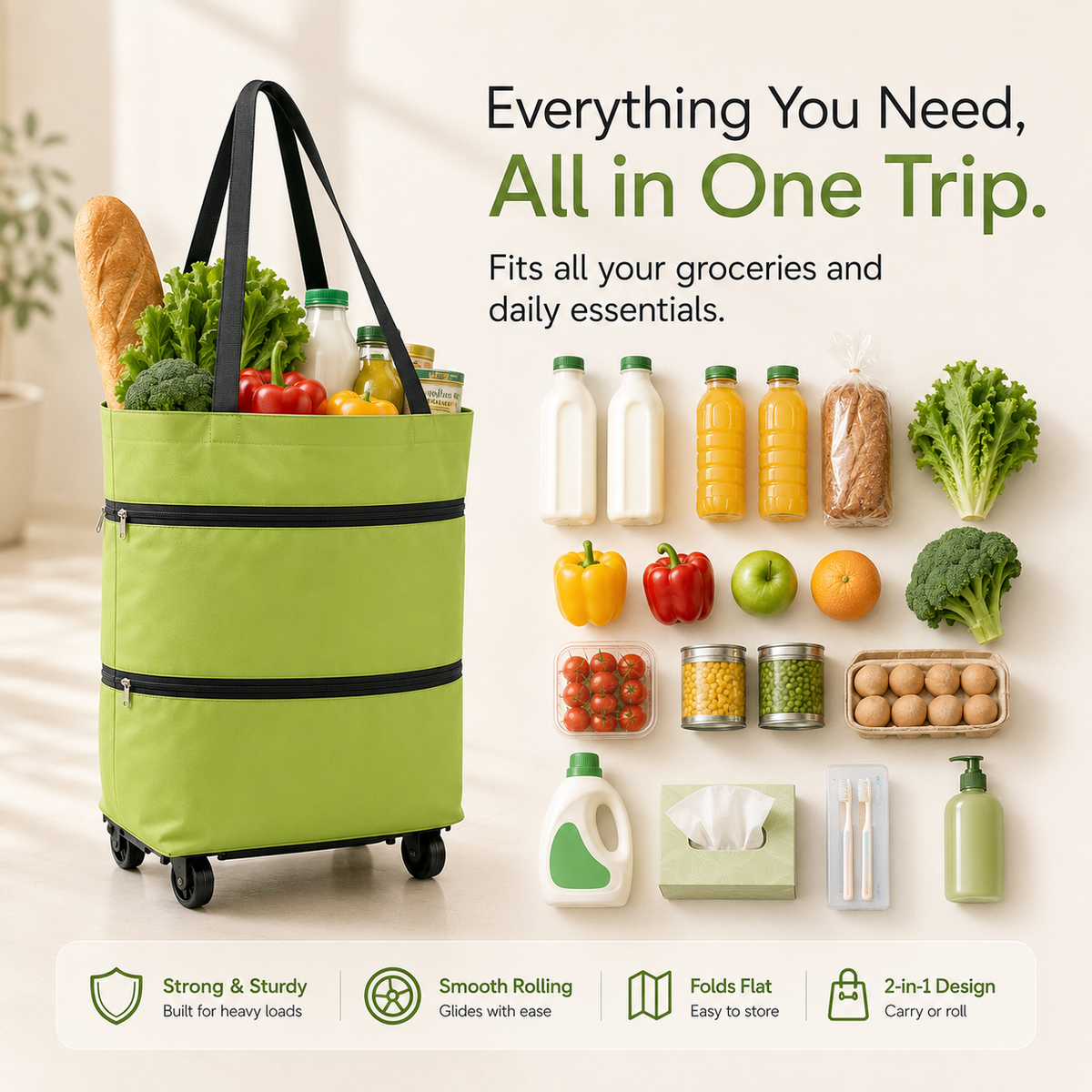 FOLDABLE 2-IN-1 SHOPPING BAG