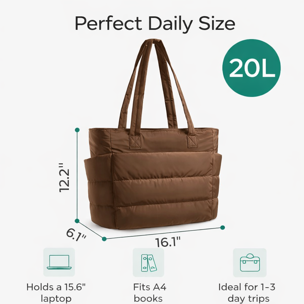 Large Capacity Quilted Tote Bag with Side Cup Holders