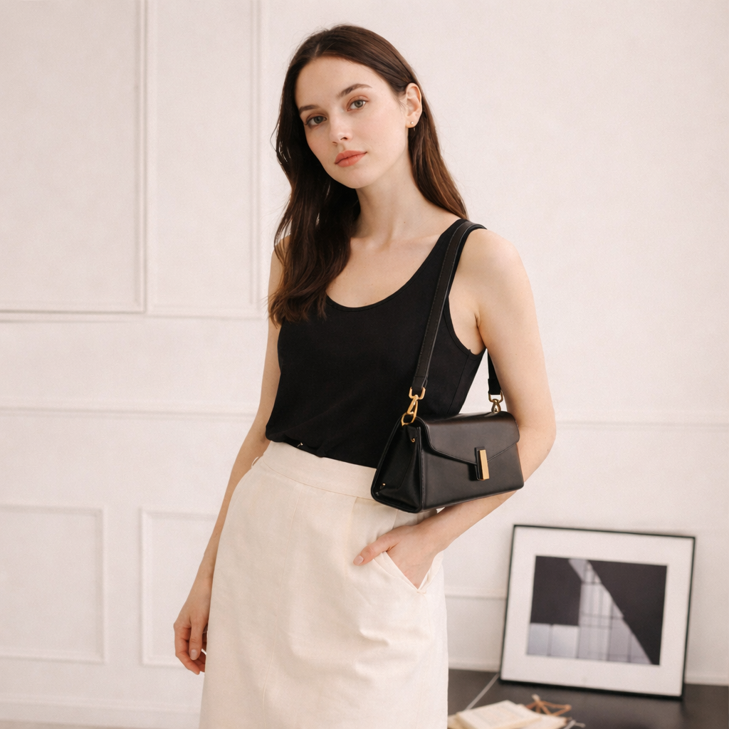 Glossy Minimal Baguette Bag — Refined Shine, Everyday Ease