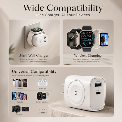 3-in-1 PD20W USB C Charger Block with Built-in Wireless Watch Charging