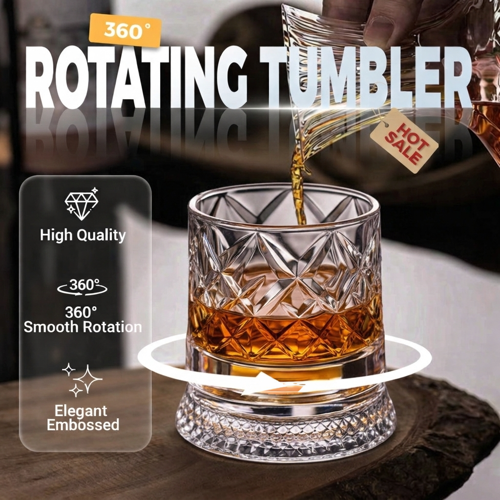 🔥New Year Hot Sale 50% OFF✨360° Rotating Whiskey Glass Tumbler💎