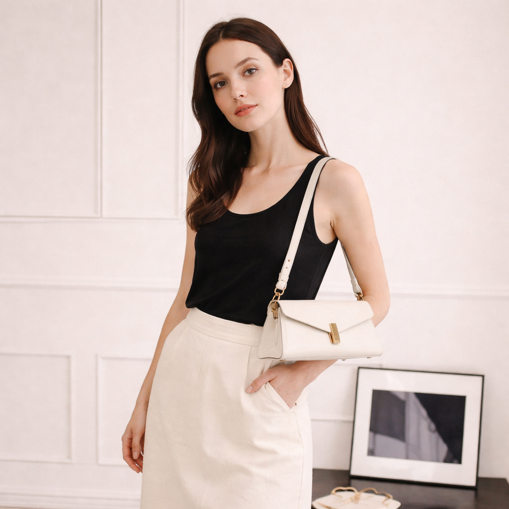 Glossy Minimal Baguette Bag — Refined Shine, Everyday Ease