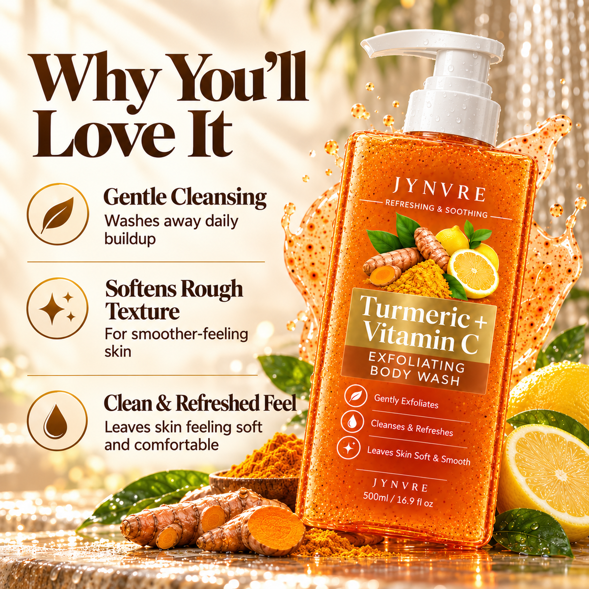 JYNVRE Turmeric & Vitamin C Brightening Body Wash 500ml