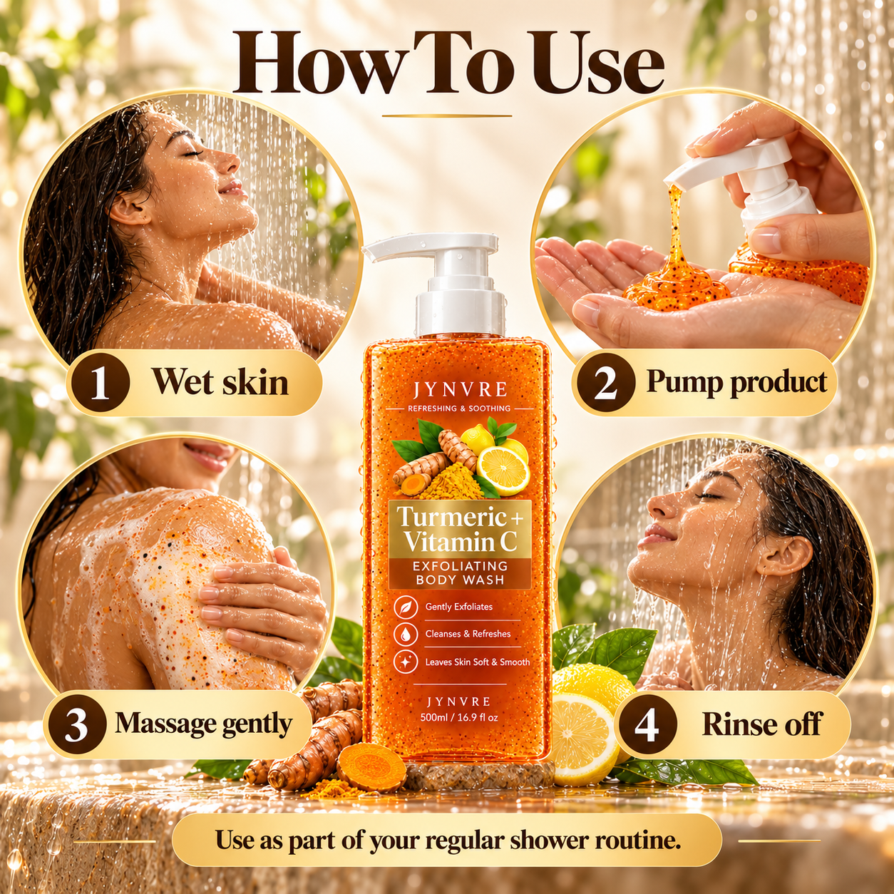 How to use JYNVRE exfoliating body wash