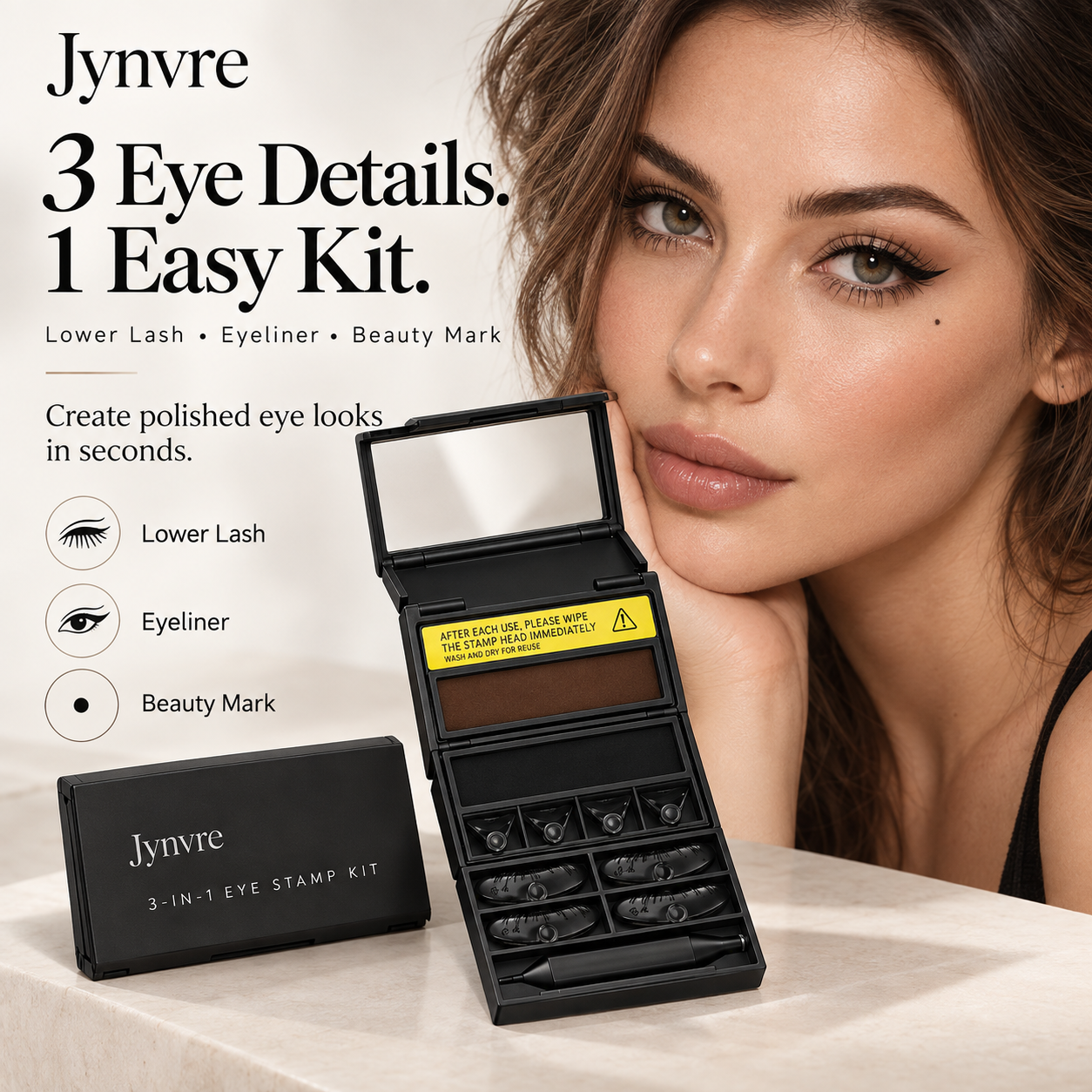 Jynvre 3-in-1 Eye Stamp Kit with lower lash eyeliner and beauty mark benefits