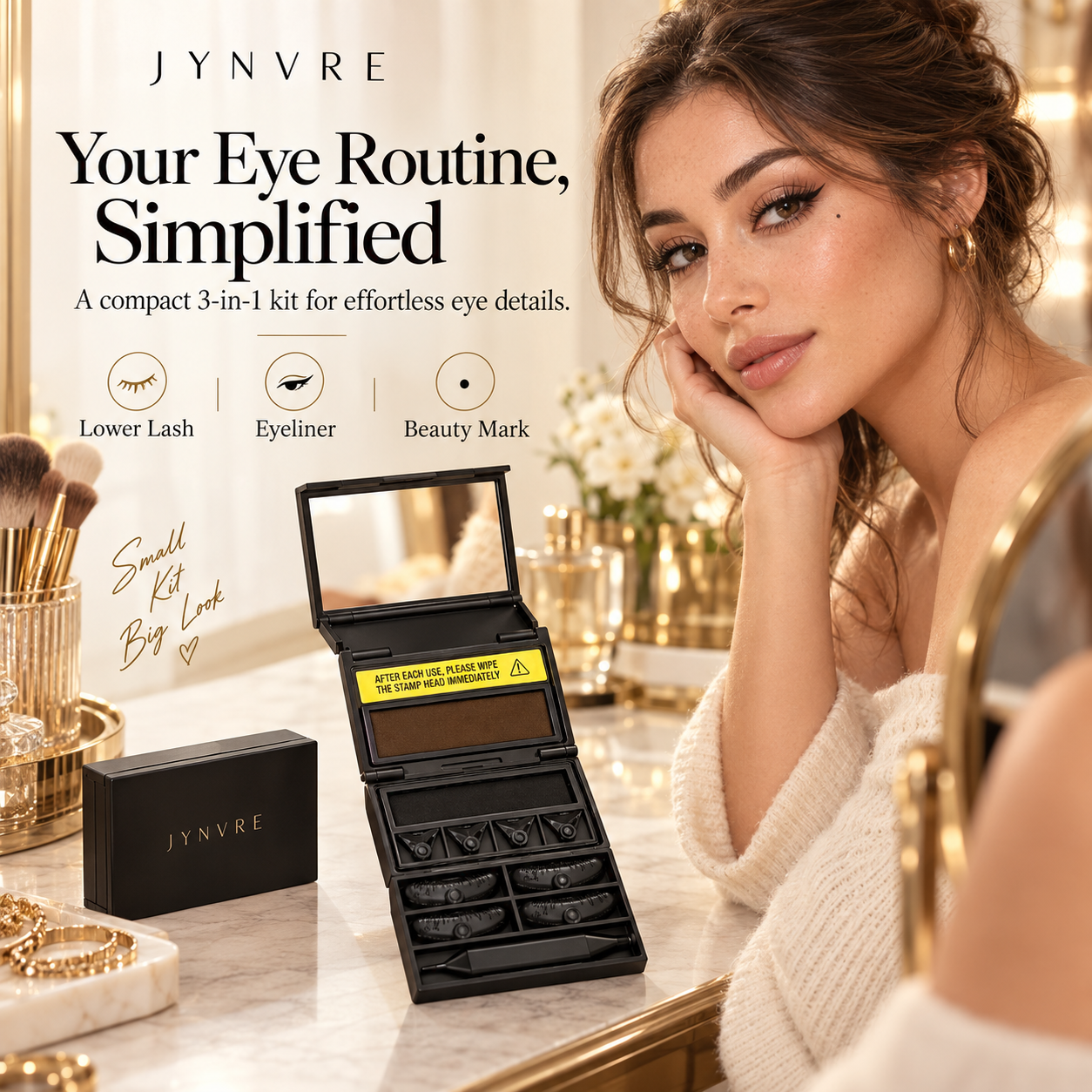 Jynvre 3-in-1 Eye Stamp Kit on a premium vanity